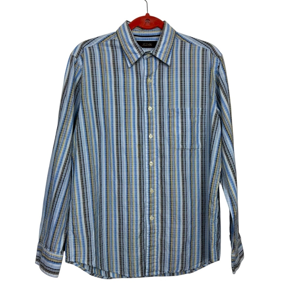 Tasso Ella Textured Button Up Collared Shirt 100% Cotton Men Medium Blue Cream